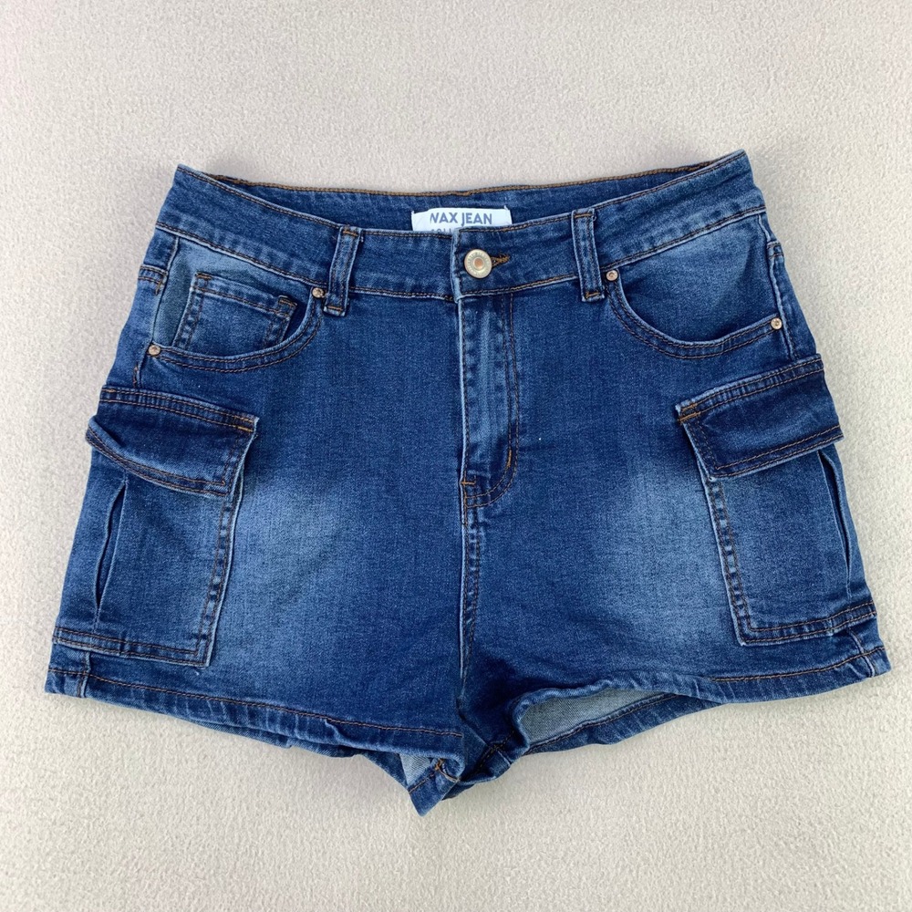 Wax Jean Collection Cargo Shorts Women L Blue Denim Utility Pockets Fade